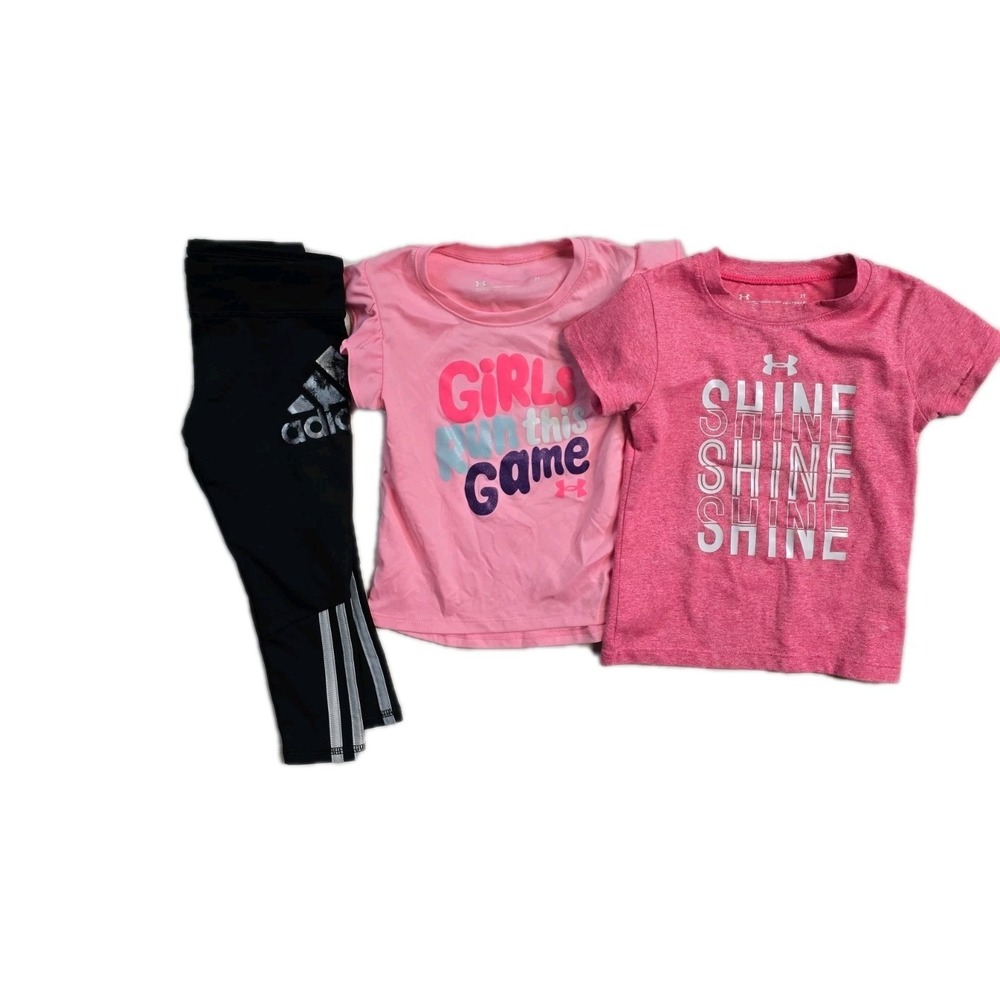 Under Armour Adidas Heatgear Girls Tshirt 2 T Pink Lot Of 3